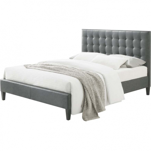 Saveria Queen Bed in Tufted Two Tone Gray Leatherette